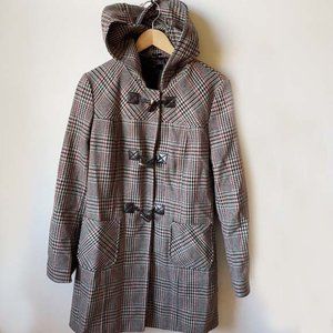 Benetton Houndstooth Hooded Duffle Coat Jacket